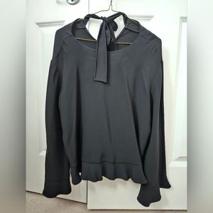 Stella McCartney Flounce Ruffle Hem Bell Sleeved Black Blouse